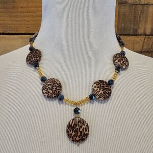 Leopard Print Disk Beaded Necklace